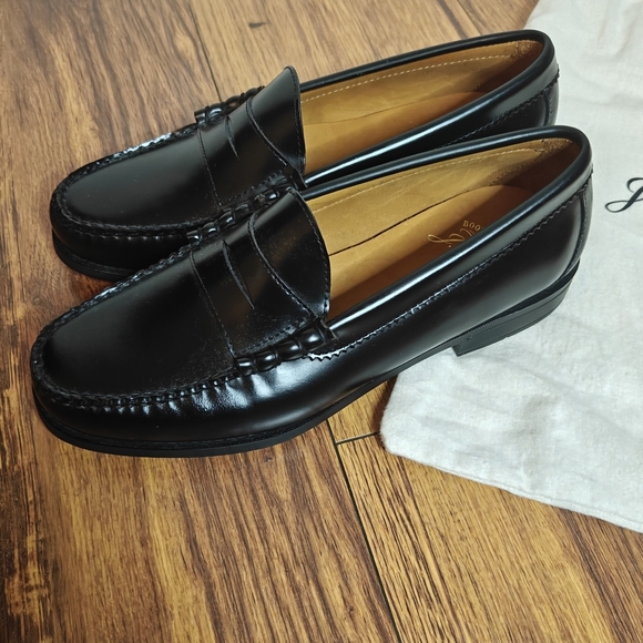J.Crew Penny Loafers Mens Size 8 Black Leather Business Casual Slip On Shoe New - Picture 1 of 8